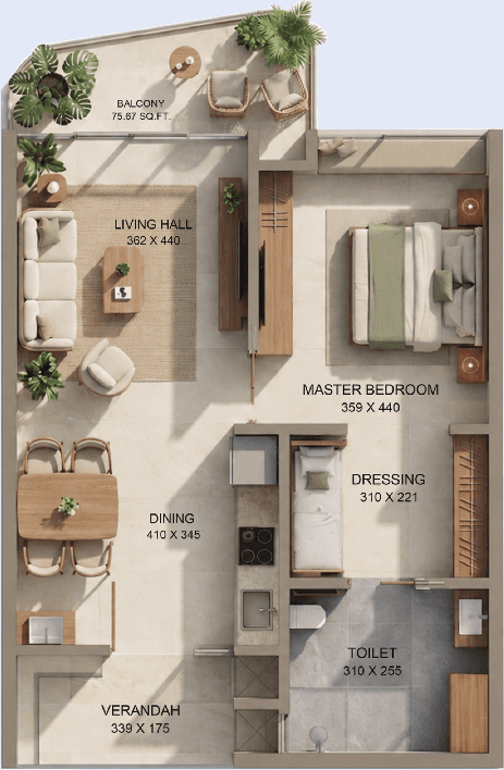 Floor plan — Sky Villa, Tower B 1 BHK