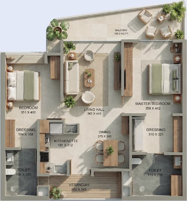 Floor plan — Sky Villa, Tower B 2 BHK