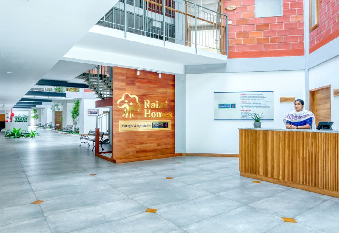 Lobby and reception desk at Rahel Homes, Kolenchery, Kerala