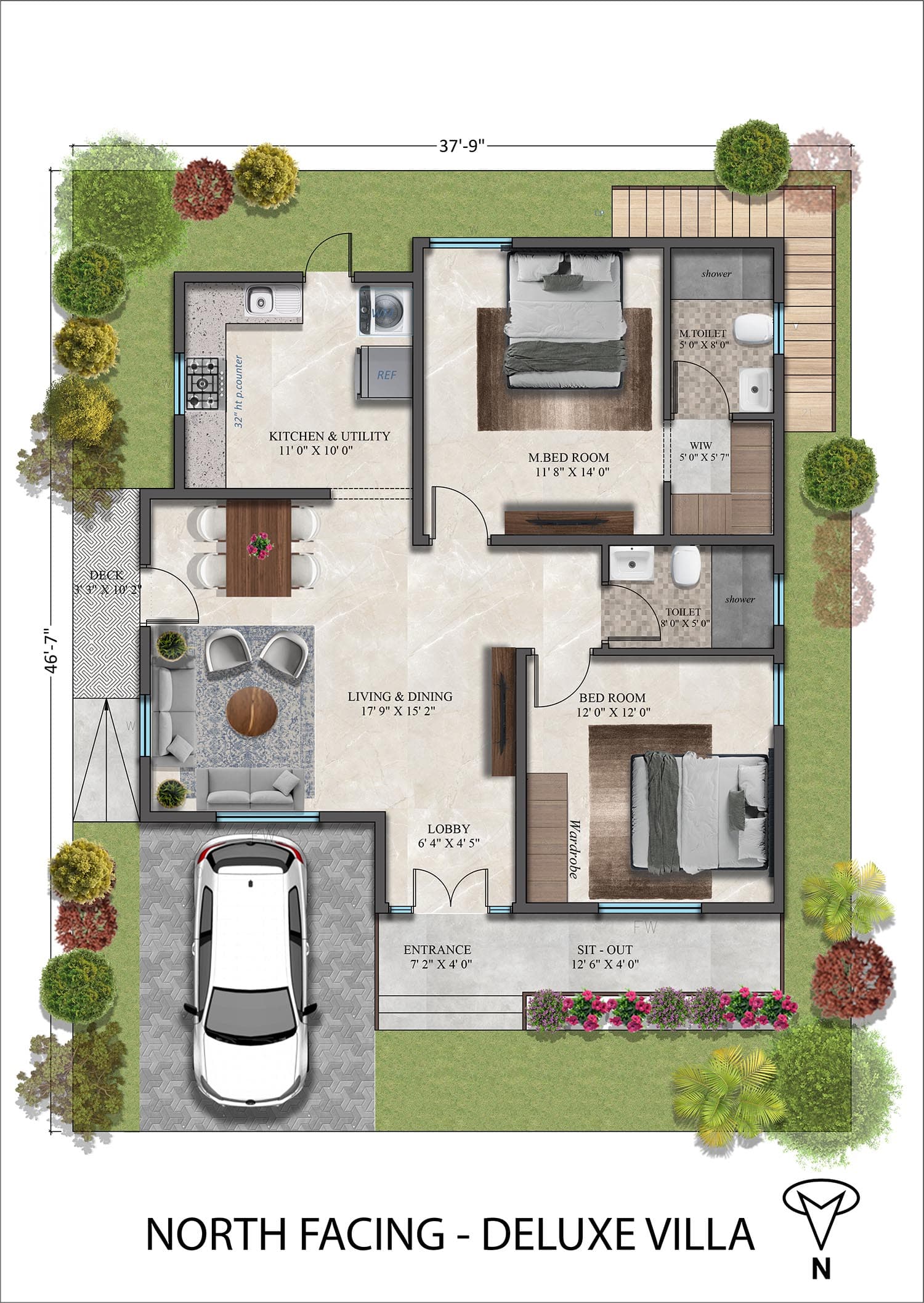 Floor plan — Deluxe 2 BHK Villa, North facing