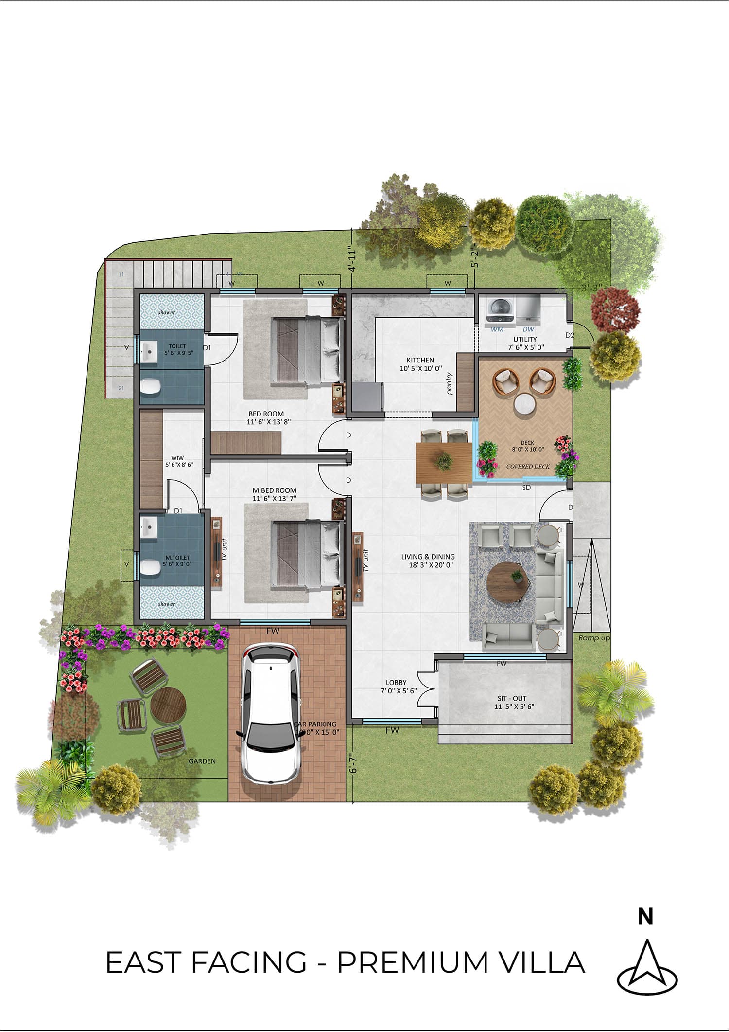Floor plan — Premium 2 BHK Villa, East facing