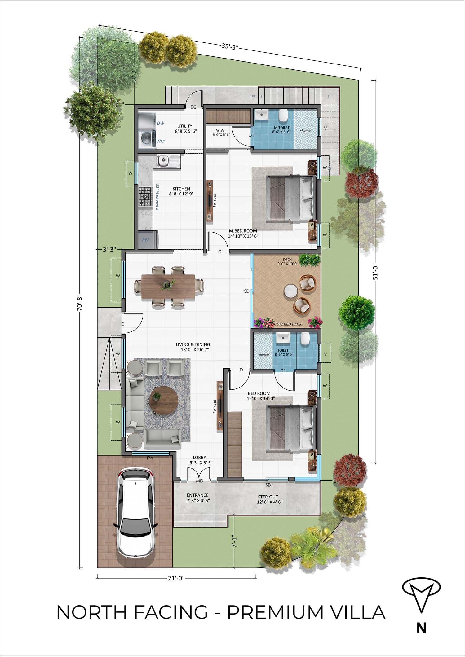 Floor plan — Premium 2 BHK Villa, North facing