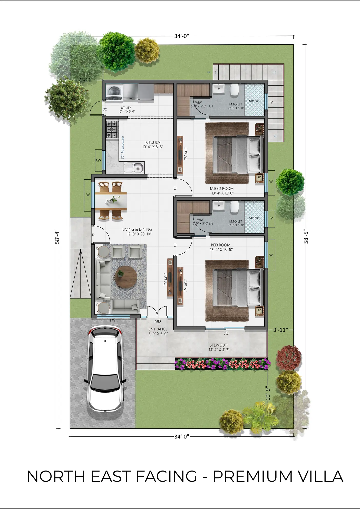 Floor plan — Premium Villa, North East facing, 2 BHK