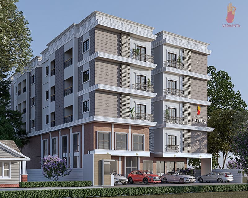 CGI render of the Vedaanta Lotus building, branded on-site