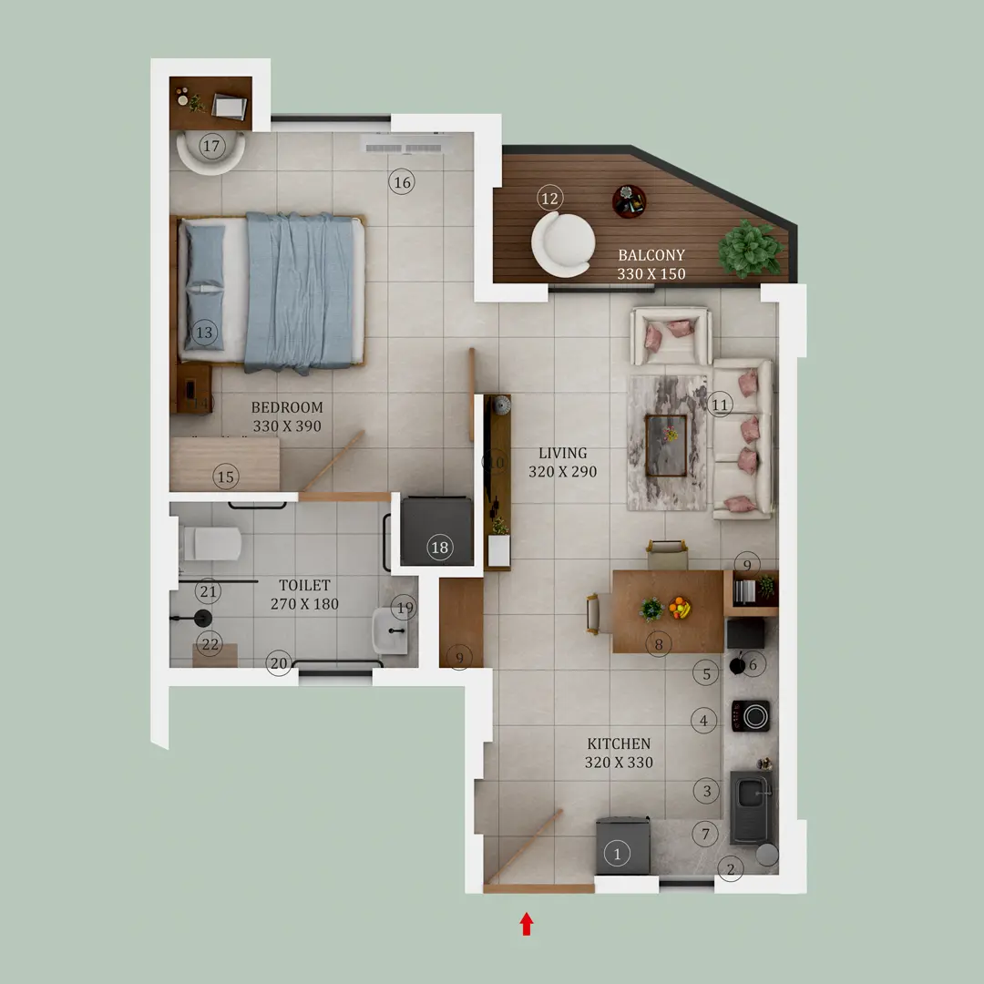 Wellage Praana Type B 1 BHK floor plan